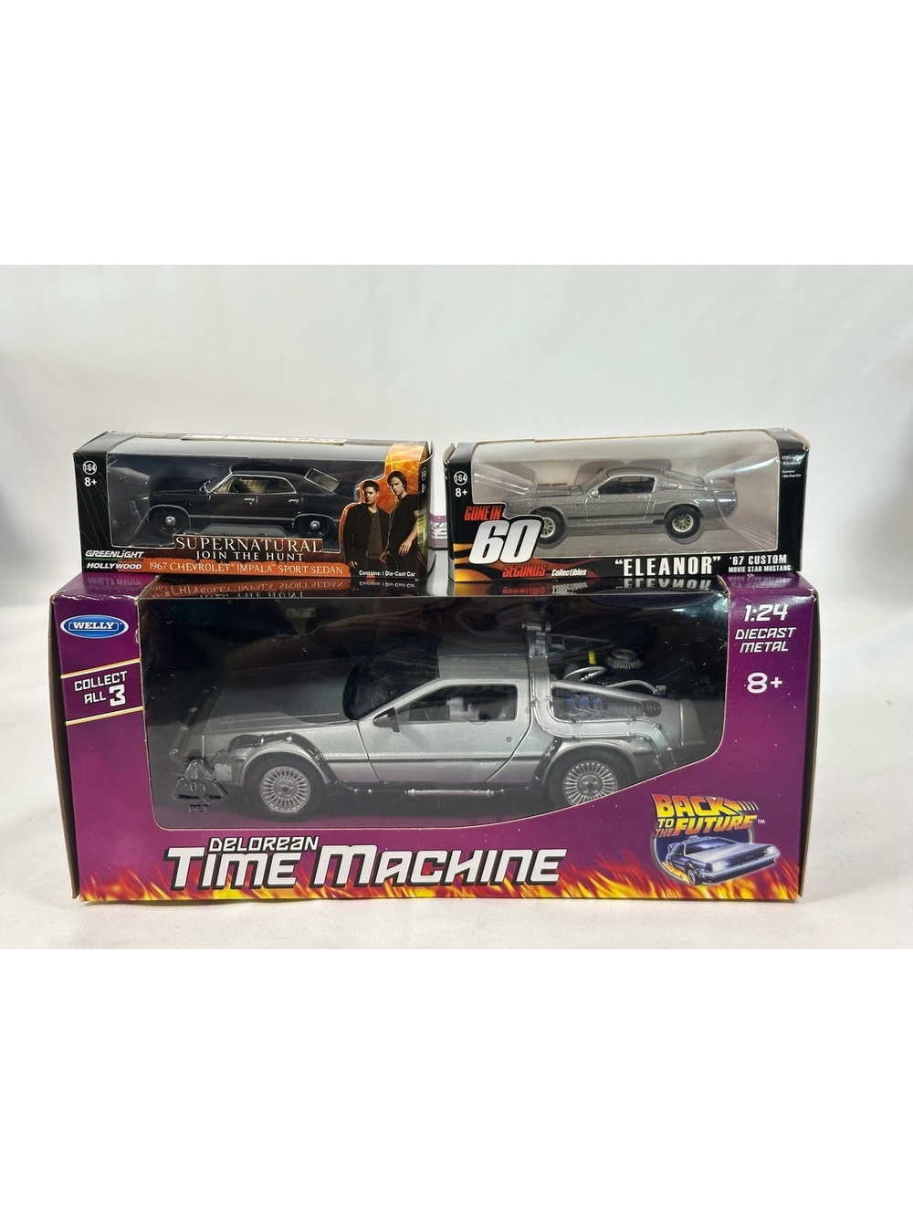 Welly 1:24 DeLorean Greenlight Eleanor & Supernatural Impala Iconic Cars Lot
